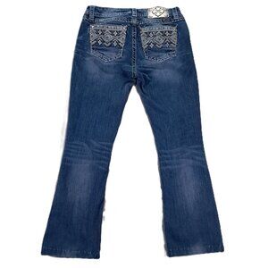 Miss Me Jean Womens 31x28, Tag 30x32 Blue Denim Bootcut Embellished Hemmed Up